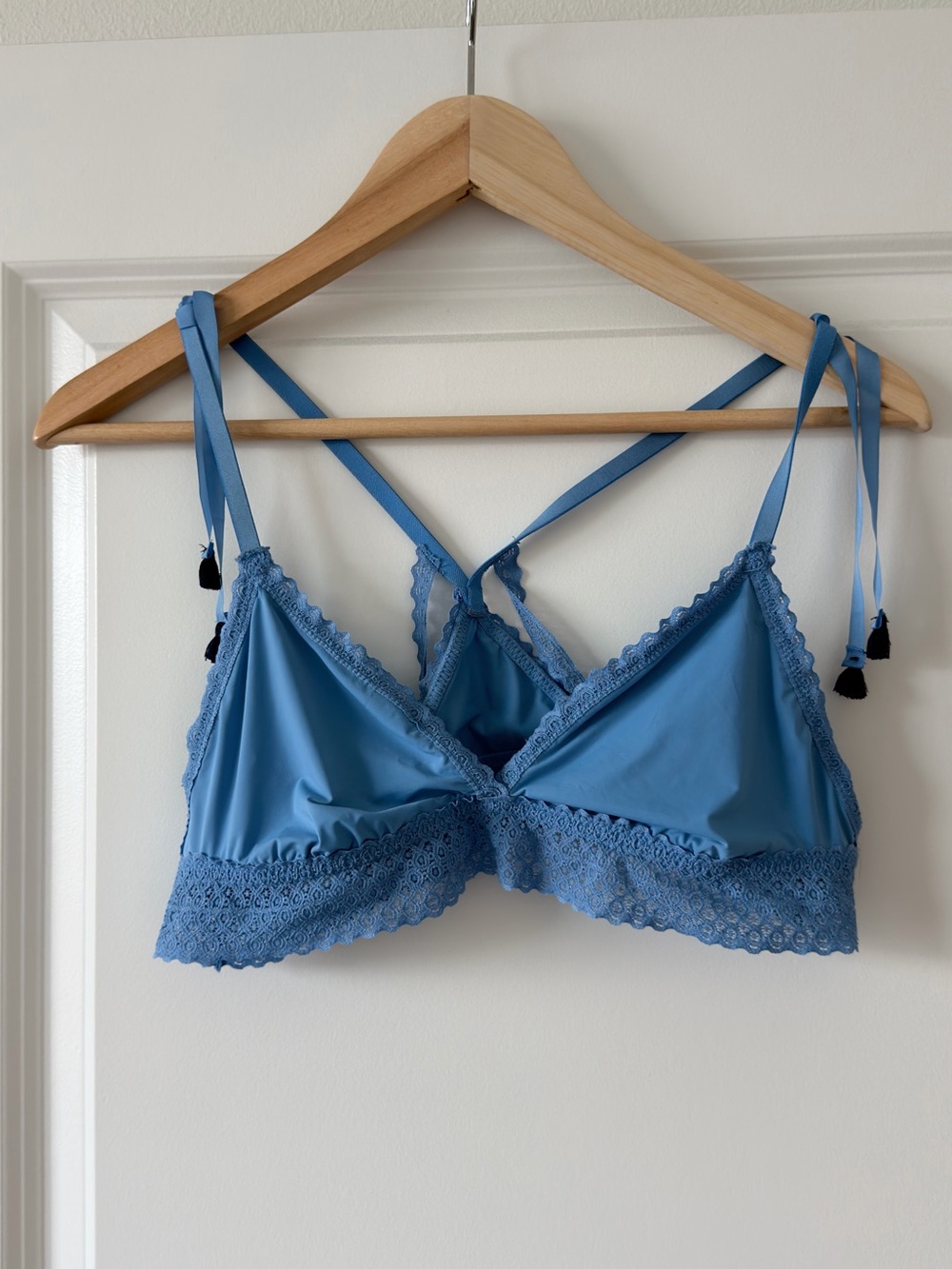 aerie Sky Blue Lace Bralette with Tassel Straps